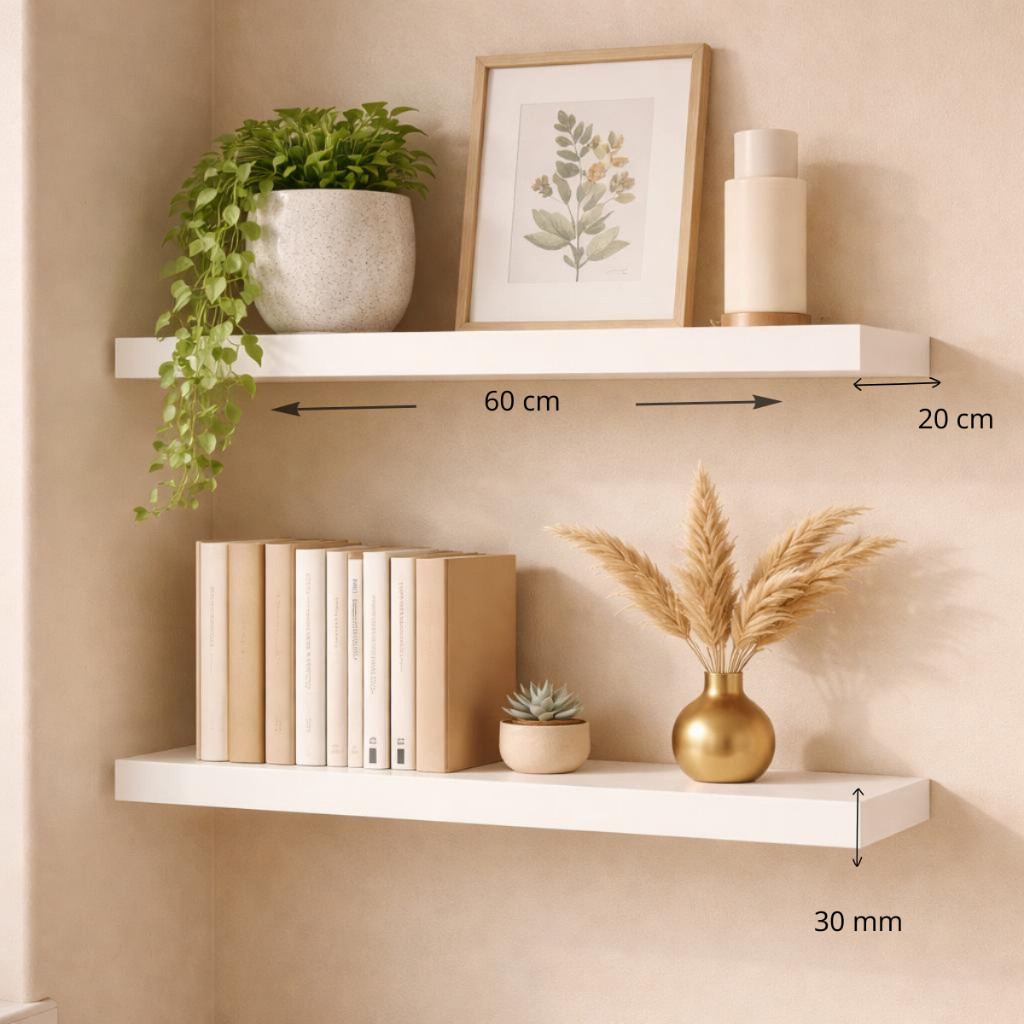 Prateleira Branca MDF 60X20CM 30MM Grossa Suporte Invisível