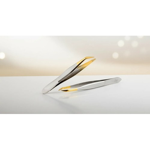 Kit Edel: Pinça Ponta Dourada Fina 9cm Cinza + Pinça Canelada Reta Larga 9cm Prateado