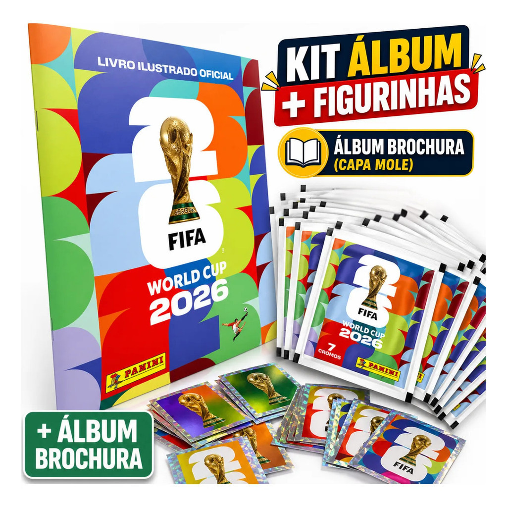 Kit Álbum Copa 2026  + Figurinhas Mundo Capa Mole 35 / 70 / 140 / 210 / 350 Panini Oficial