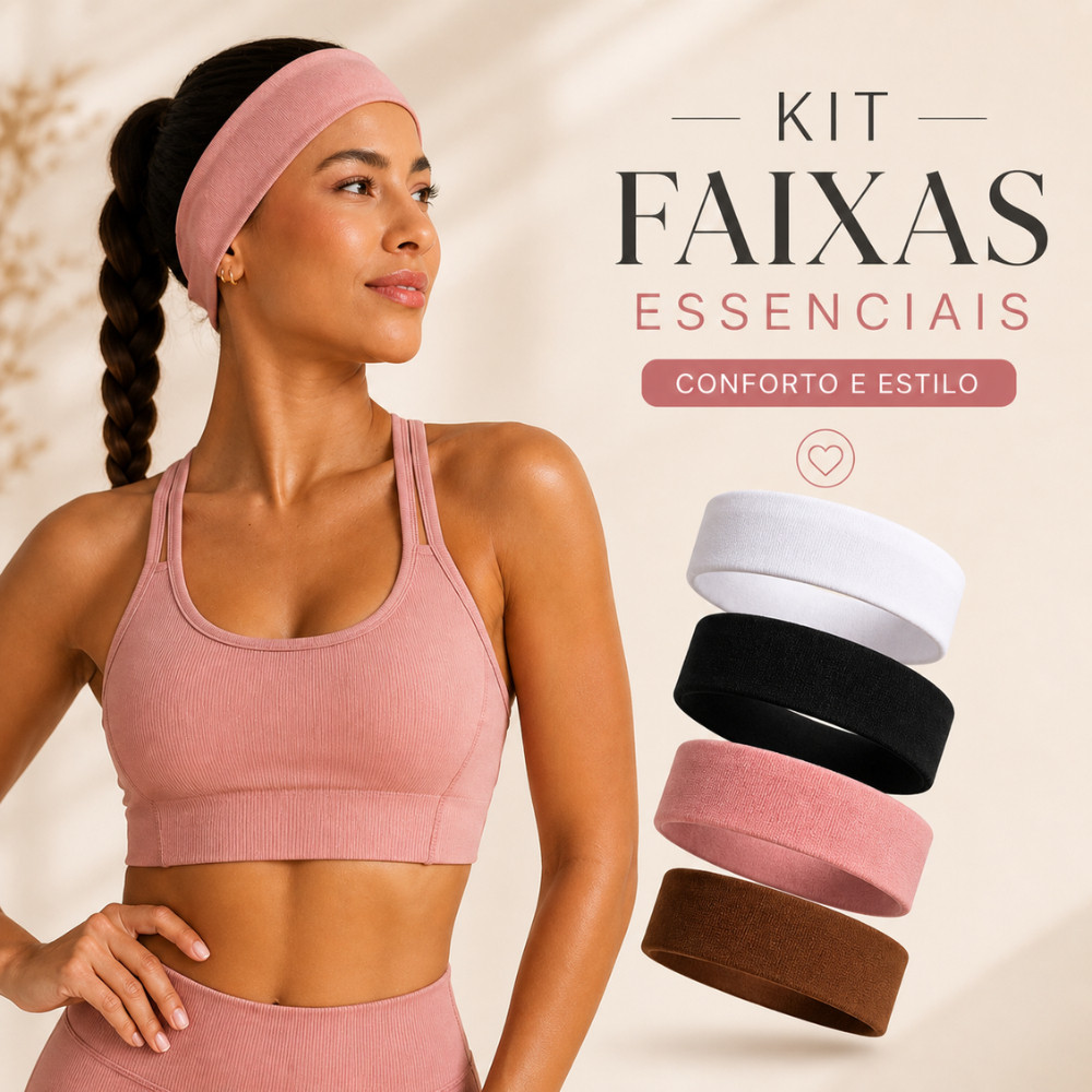 Kit Faixa de Cabelo Feminina Larga Não Escorrega Alta Qualidade Faixa de Cabelo Larga Fitness Kit 4 Peças Versátil Trein