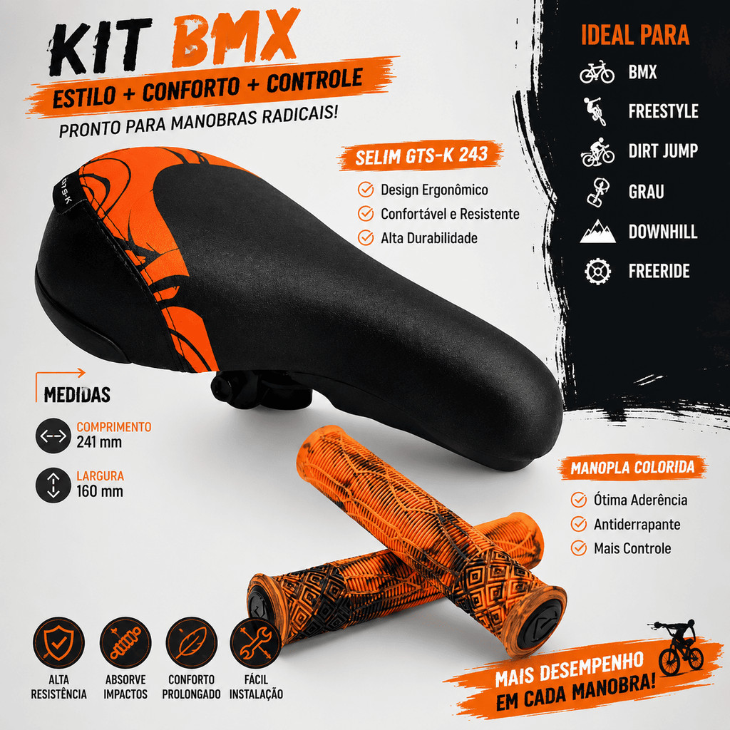 Selim GTS-K  Bmx Dirt Jump Freestyle Freeride Bike Banco Grau Colorido+ manopla gios colorida bmx bike