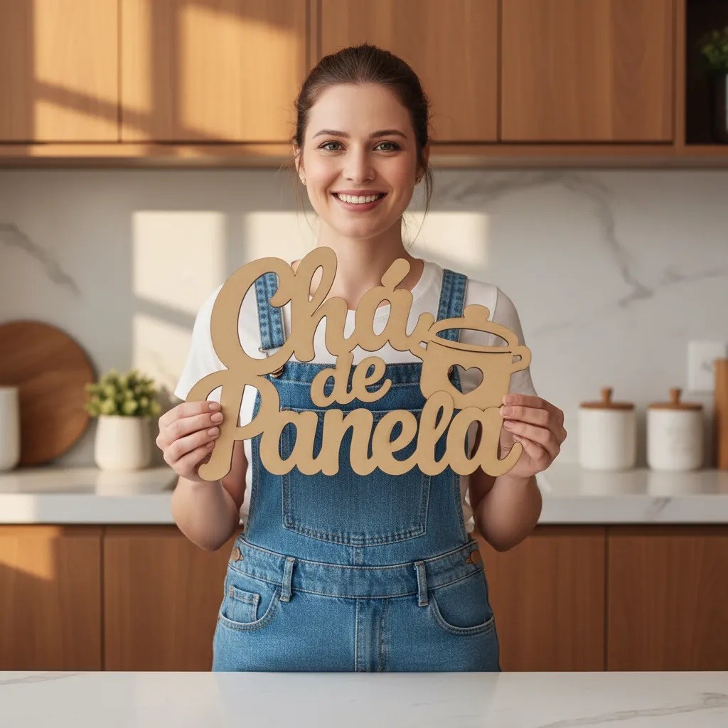 Aplique Decorativo Chá de Panela em MDF Cru 60cm ou 30cm – Painel para Festa Temática e Decoração