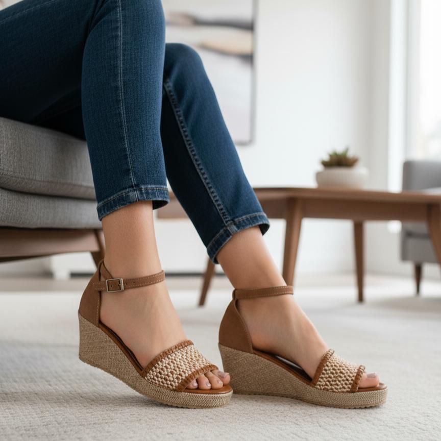 Sandália Anabela Salto Feminina 5,5cm Confortável Casual Macia com Solado Antiderrapante