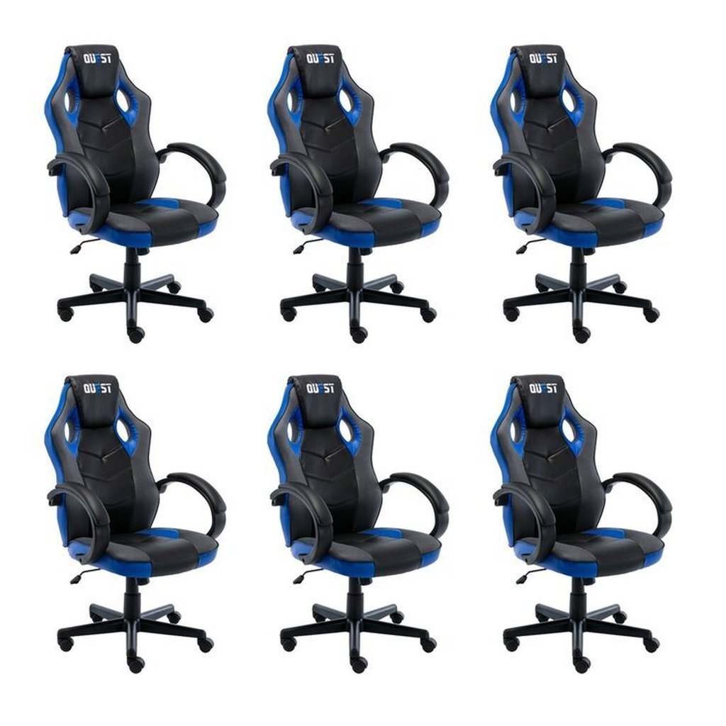 Kit 6 Cadeiras Gamer Giratória Regulavel Quest Preto/Azul
