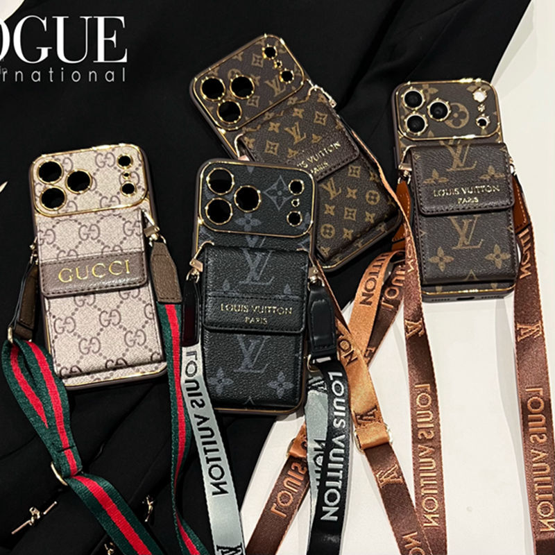 Marca De Luxo Moda Crossbody Colar Cordão Flip Case Para iPhone 17 Pro Max 11 12 13 14 15 16 16 Plus Porta-Cartões À Pro
