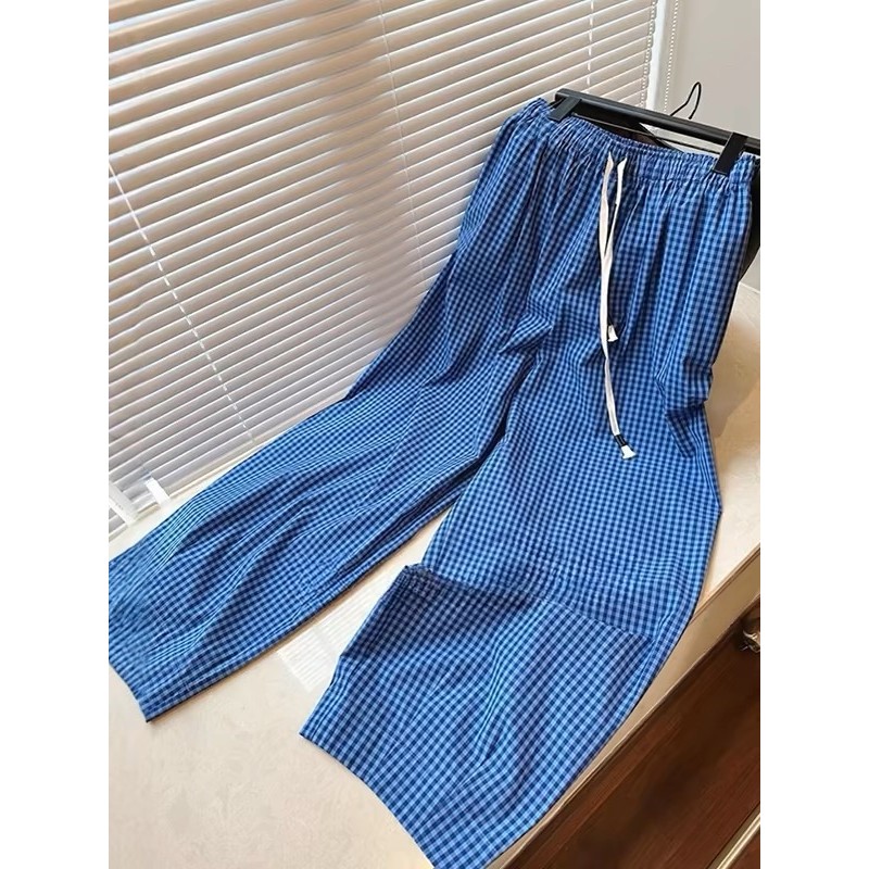 Golpe de produtos Niu X!Calças largas xadrez femininas 2025 verão novo estilo azul solto mais magro olhar em linha reta 