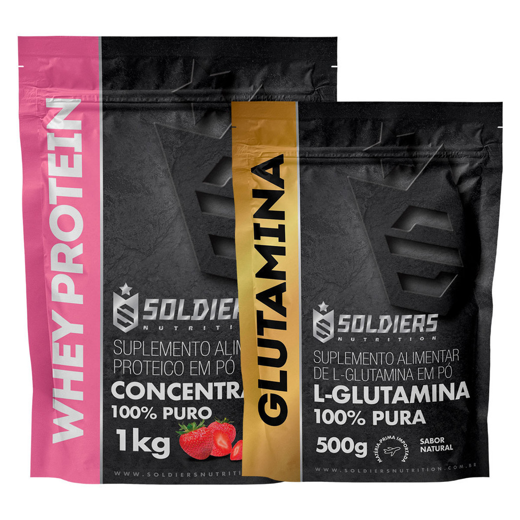 Kit: Whey Proteína Concentrado 1kg + Glutamina 250g Soldiers Nutrition Proteína Muscular