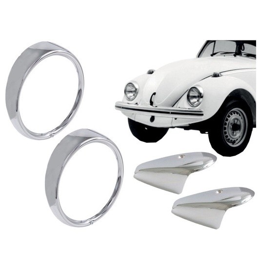 Kit Aro Farol 1 Furo Fusca Kombi + Capa Pisca Fusca Cromado