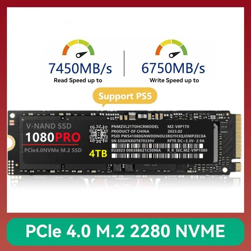 Novo modelo 2025 1080Pro M2 NVMe SSD, adequado para uso internacional, disponível nas capacidades de 1TB, 2TB, 4TB, comp