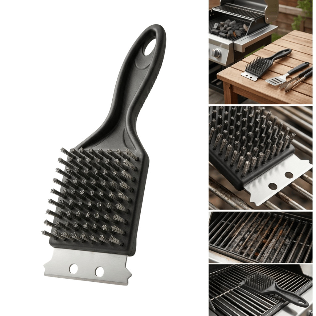 Escova Para Grelha Cerdas de Aço Limpa Grelha de Churrasqueira Com Raspador Multiuso Universal -KS