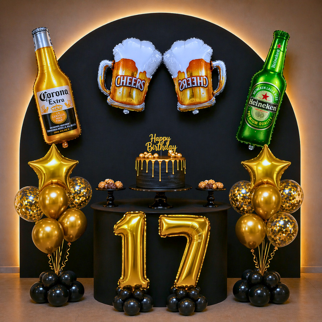 Kit Decoração Festa Boteco Completo Balões Cerveja Dourado + Números 32 Polegadas Aniversário Masculino — imagem 2 de 2