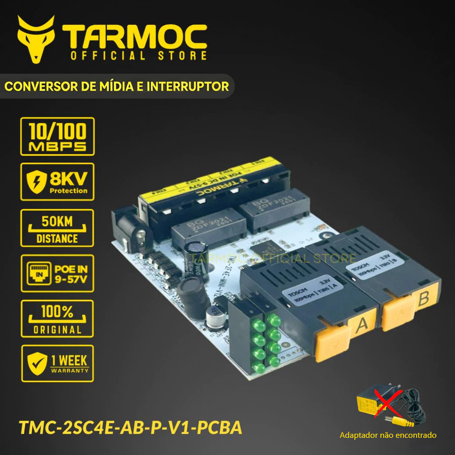 Tarmoc TMC-2SC4E-AB-P-PCBA PCB - Um Conversor de Mídia de Fibra Óptica Switch 2SC 4LAN/2 FO 4 LAN10/100 POE IN 5-24Volts