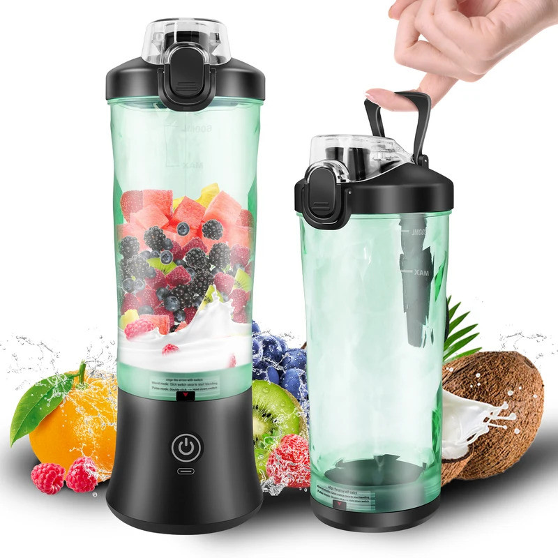 Mini Liquidificador Portátil de 600ml, Liquidificador de Smoothies Pequeno Recarregável por USB, Liquidificador de Viage