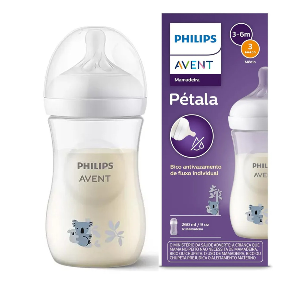 Mamadeira Avent Pétala 3.0 Ritmo Individual 260ml Coala Cor Neutra
