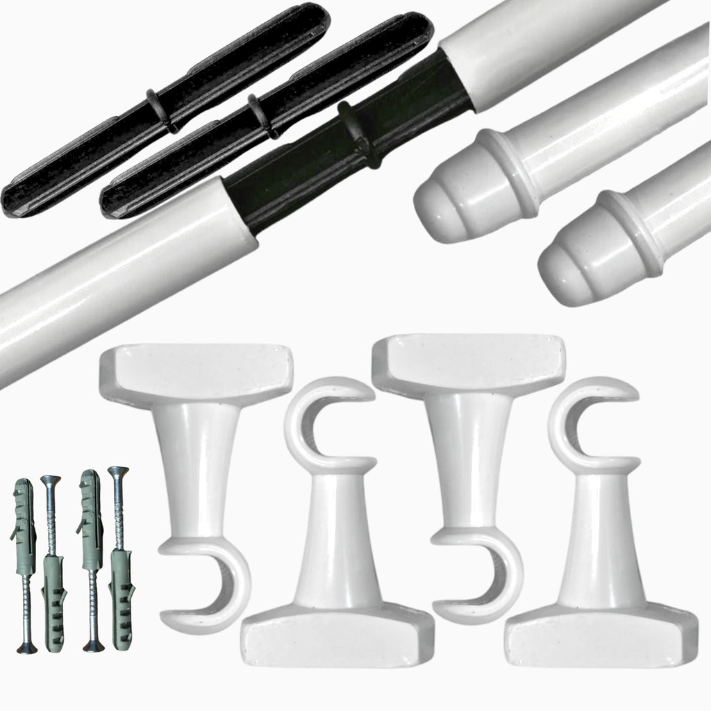 KIT VARÃO DE CORTINA COMPACTO 4 METROS DE AÇO REVESTIDO 2 PARAFUSOS 19MM E 28MM COMPLETO PARA INSTALAÇÃO