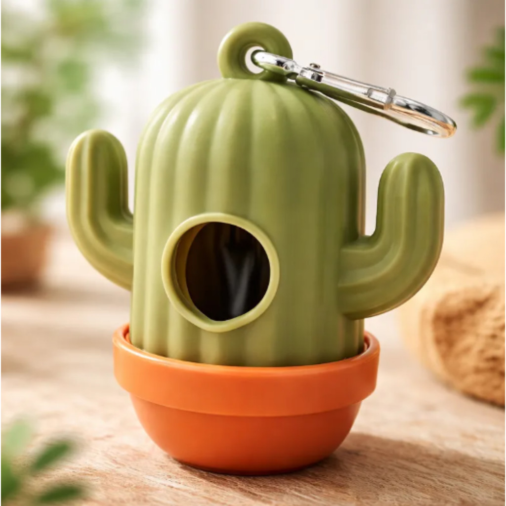 Saquinho Cata Caca Dispenser para Formato Cactus para Passeio, Prático e Compacto