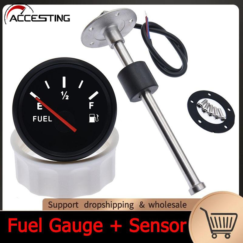 Medidor de Nível de Combustível 0-190 Ohm com Sensor, Indicador de Luz de Fundo Vermelha de 52mm, Faixa de 100-500mm QS9