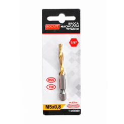 Broca Macho Aço HSS-TiN M5 x 0.8mm com Encaixe 1/4" Rocast 531,0004