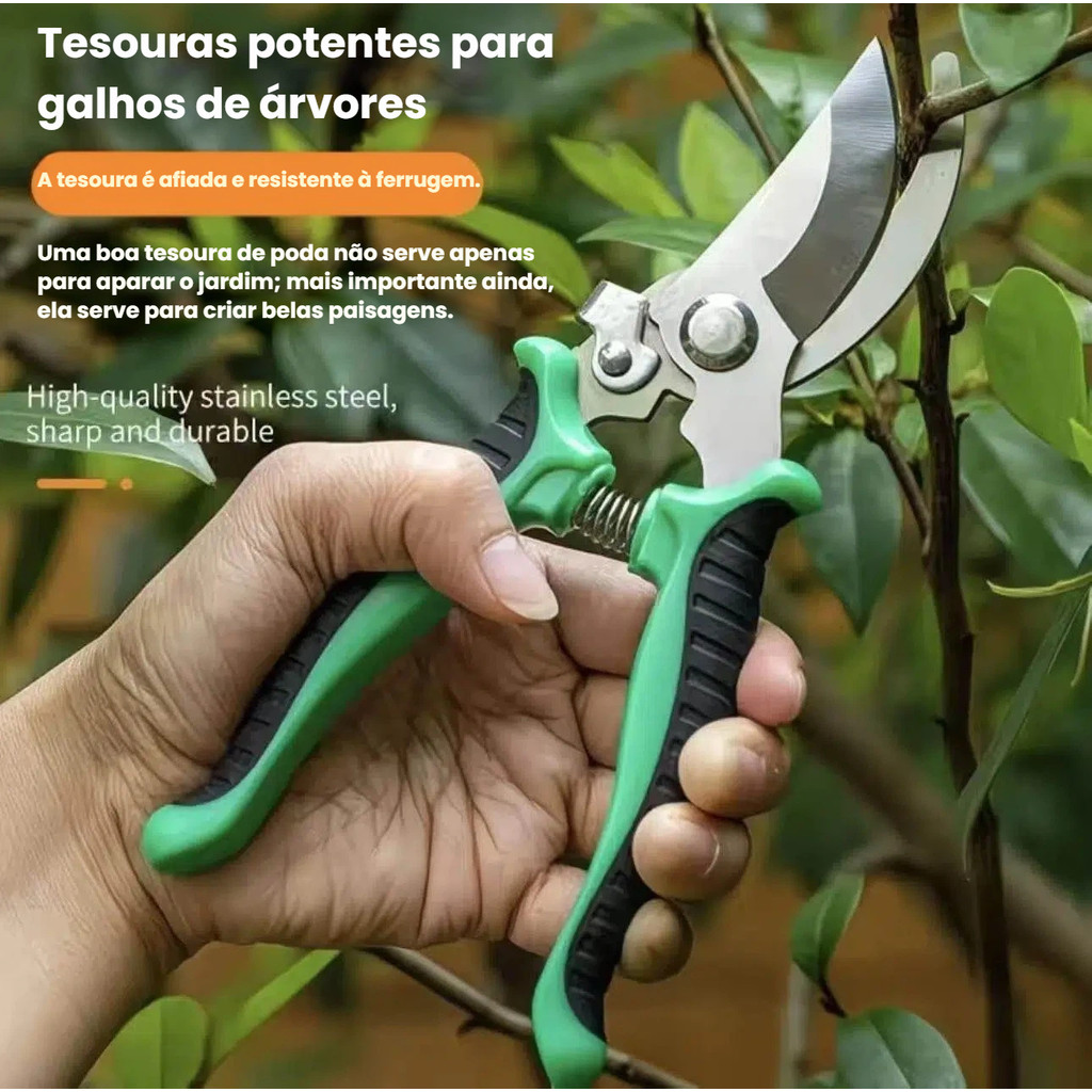 Tesoura de Jardinagem Profissional Corte Afiado Aço Inoxidável Leve com Segurança