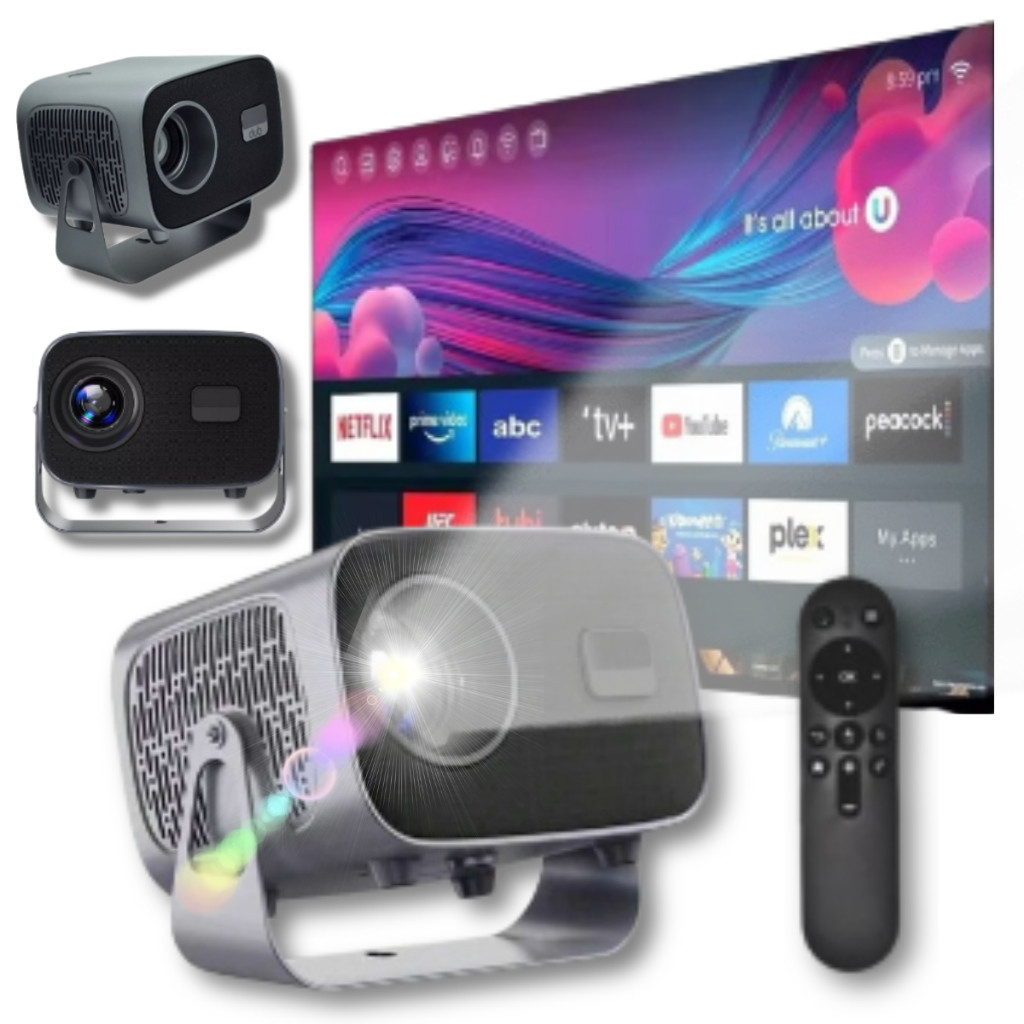 Projetor A10 Plus Portátil 4K com Android 11 Wi-Fi Bluetooth HDMI e Imagem HD para Filmes e Jogos