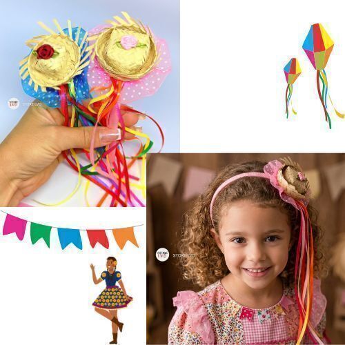 Tiara Festa Junina com Mini Chapéu de Palha Decorado fitas Laço – Acessório de Cabelo Adulto e Infantil São João Arraiá