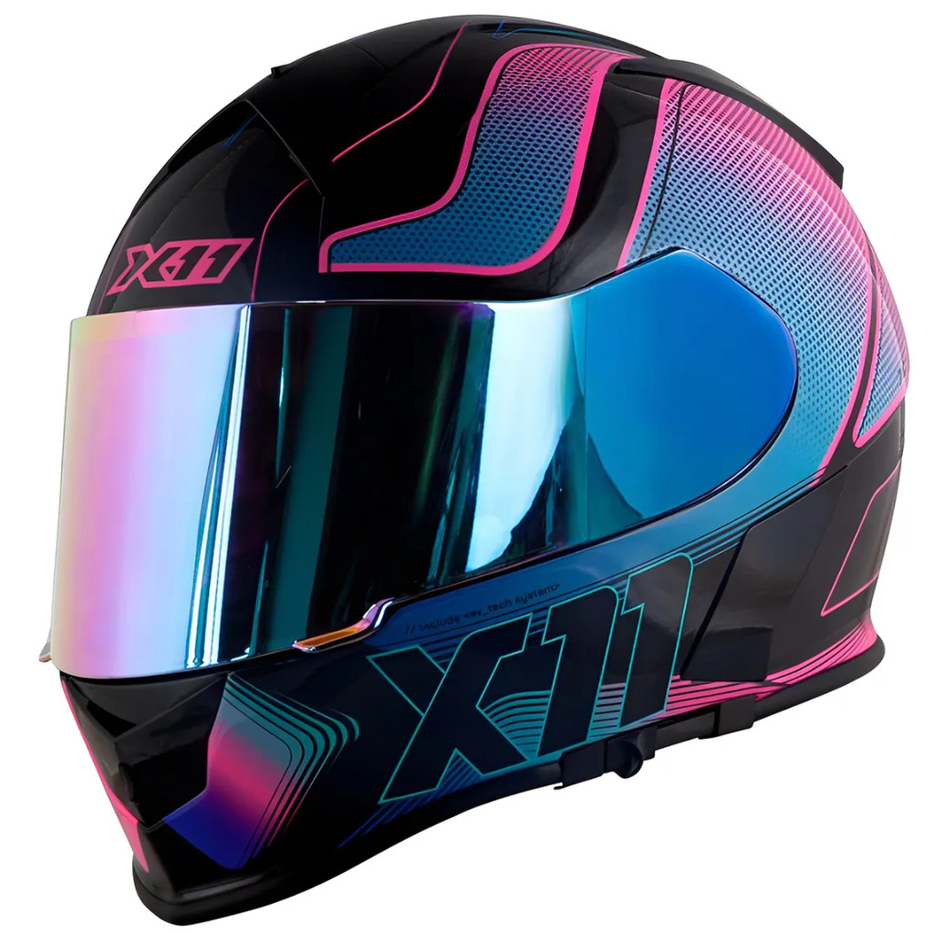 Capacete X11 Revo Pro Tronix Rosa Acqua com Viseira Camaleao Tamanho 60 e 62