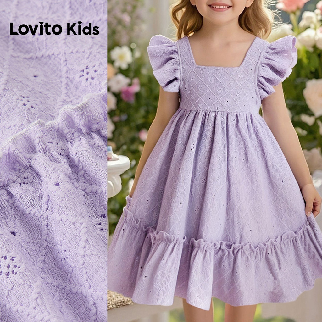 Lovito Kids Casual Vestido Fofo com Babados em Jacquard Primavera/verão Roxo par