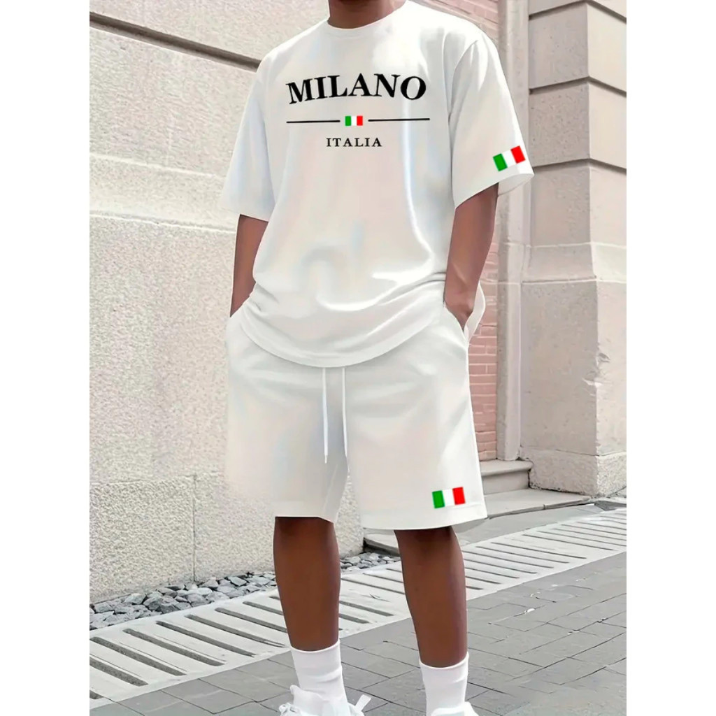 Conjunto Camiseta e Short Tectel Kit Camisa Blusa Algodão + Bermuda Verão Milano Moderna Minimalista Estilosa