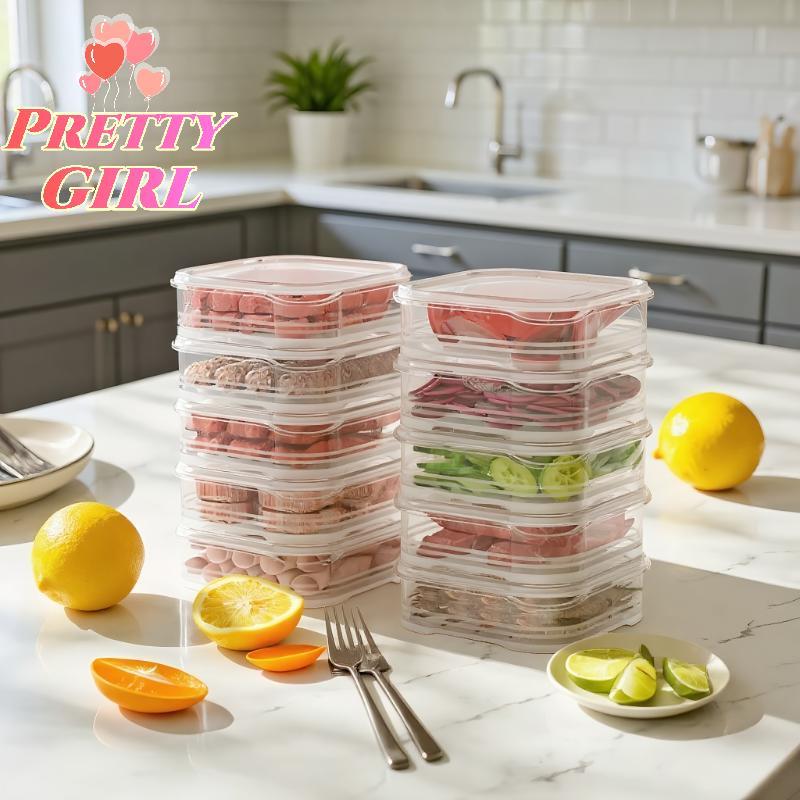 [Pretty ggirl] 5/10 Pcs Caixa De Preservação De Carne Congelada Geladeira Alimentos Reter Frasco De Armazenamento De Fre