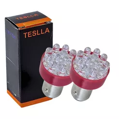 PAR LAMPADA AUTOMOTIVA LAMPLED 24V VERMELHA RÉ FREIO PISCA 2 POLOS 1W - TESLLA 1034