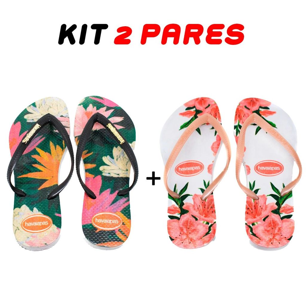 Kit 2 Pares Chinelo Feminino Flores Estampado Confortável Macio Leve Antiderrapante Casual Promoção Tamanho 33 ao 40