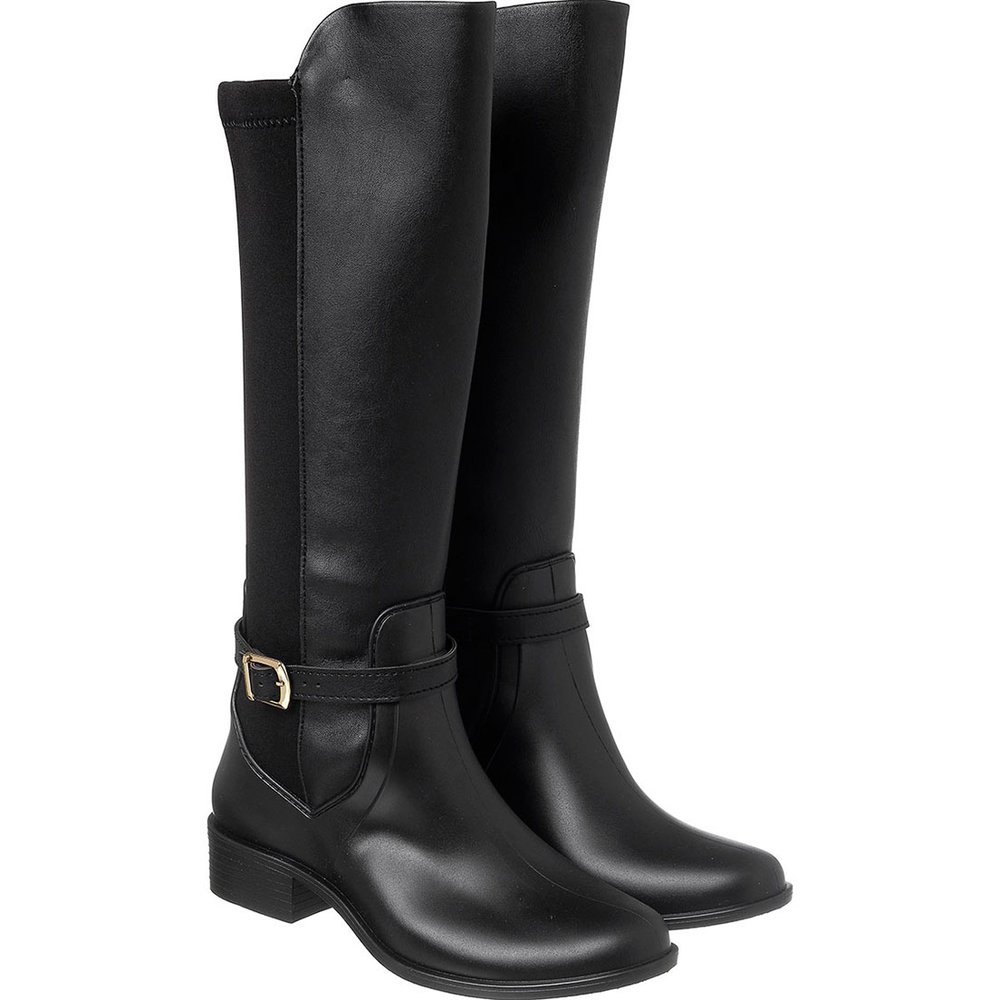 Bota Feminina Montaria Lolita Cano Alto com Fivela Leve Confortável e Impermeável  - Preto