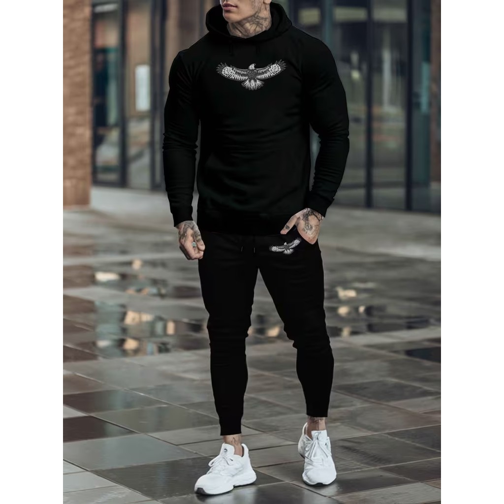 Conjunto Moletom Canguru Masculino O Gavião Blusa De Frio + Calça Moletom Estampados Unissex Outono/Inverno