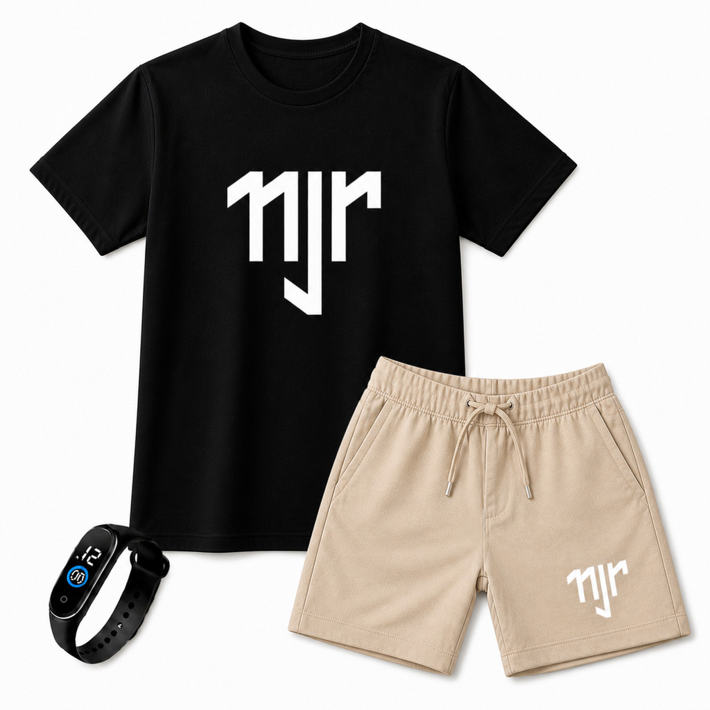 Kit Infantil Camiseta Neymar Premium e Bermuda Moletinho + Relógio Brinde