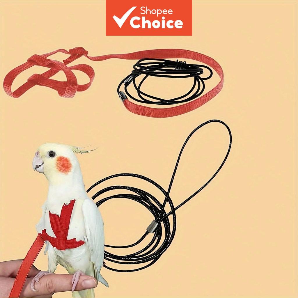 Conjunto de Arnês e Guia de Nylon Vermelho para Pássaro, Corda de Voo Ajustável para Papagaio, Calopsita,