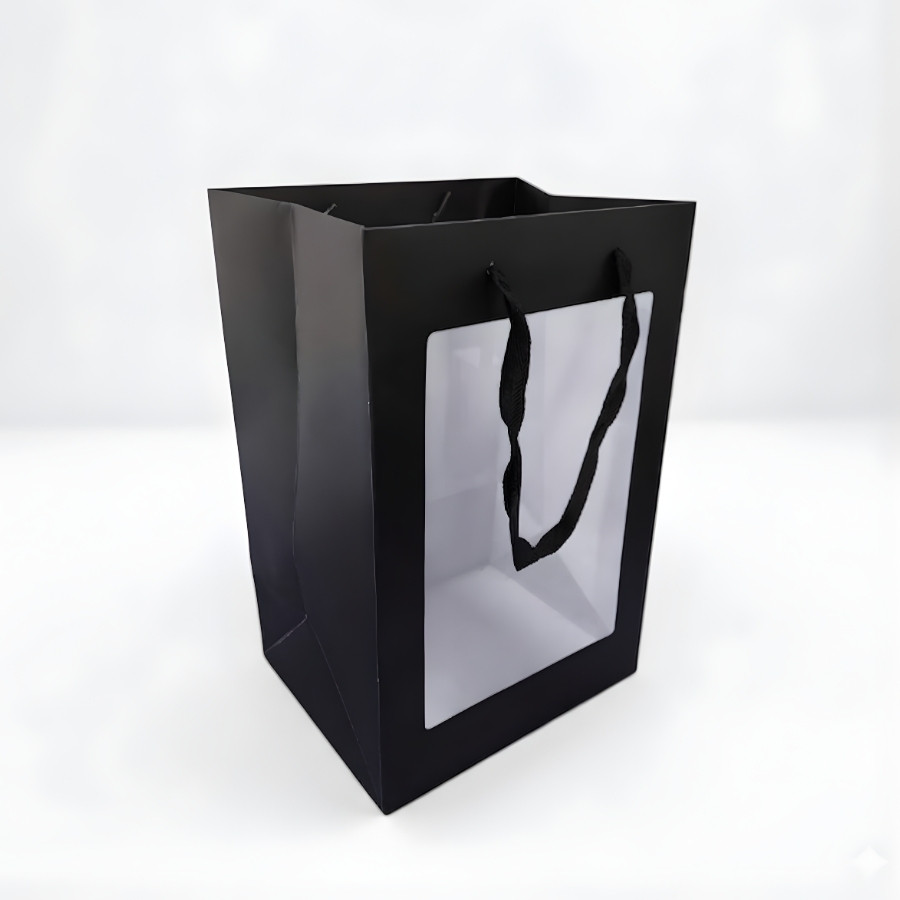 Sacola de Papel com visor PVC 35x25x18cm - Preta - 1 unidade - Rizzo