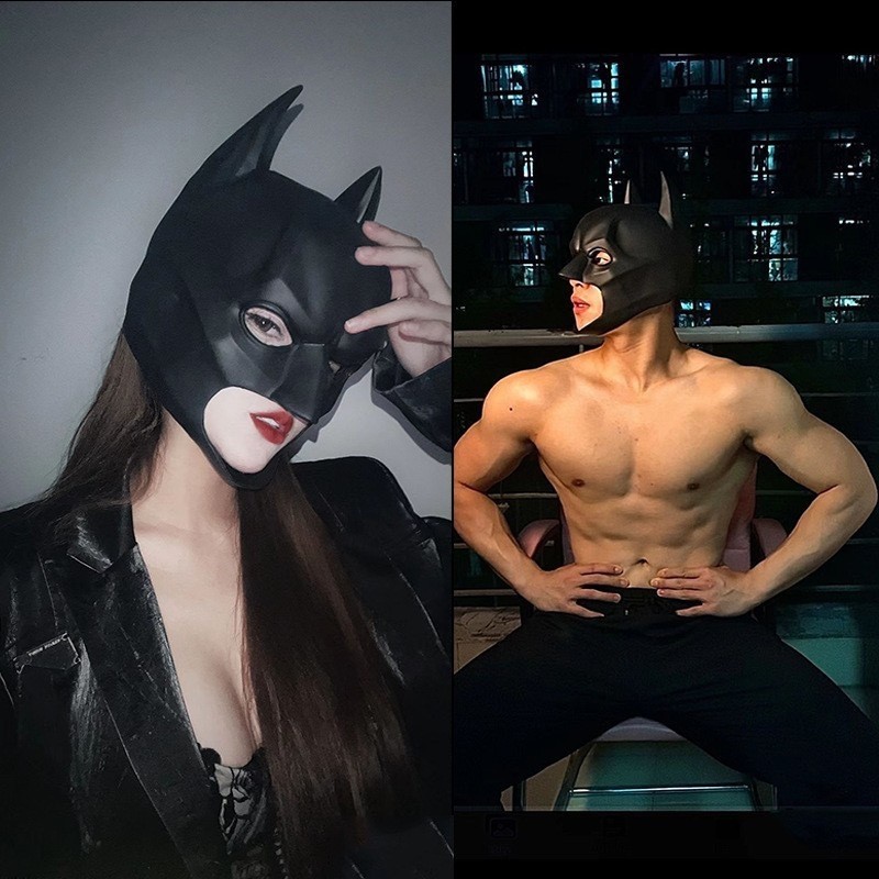 Engraçado máscara do Batman das mulheres dos homens máscara de látex chapelaria Catwoman preto engrossado máscara chapel