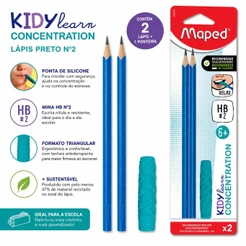 Lápis Preto HB Nº2 Maped Kidy Learn Concentration com Ponteira Sensorial – Blister com 2 Unidades