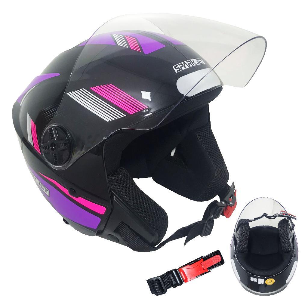 Capacete Aberto Ebf Spark Jet Sting Preto Lilas Tamanh 60