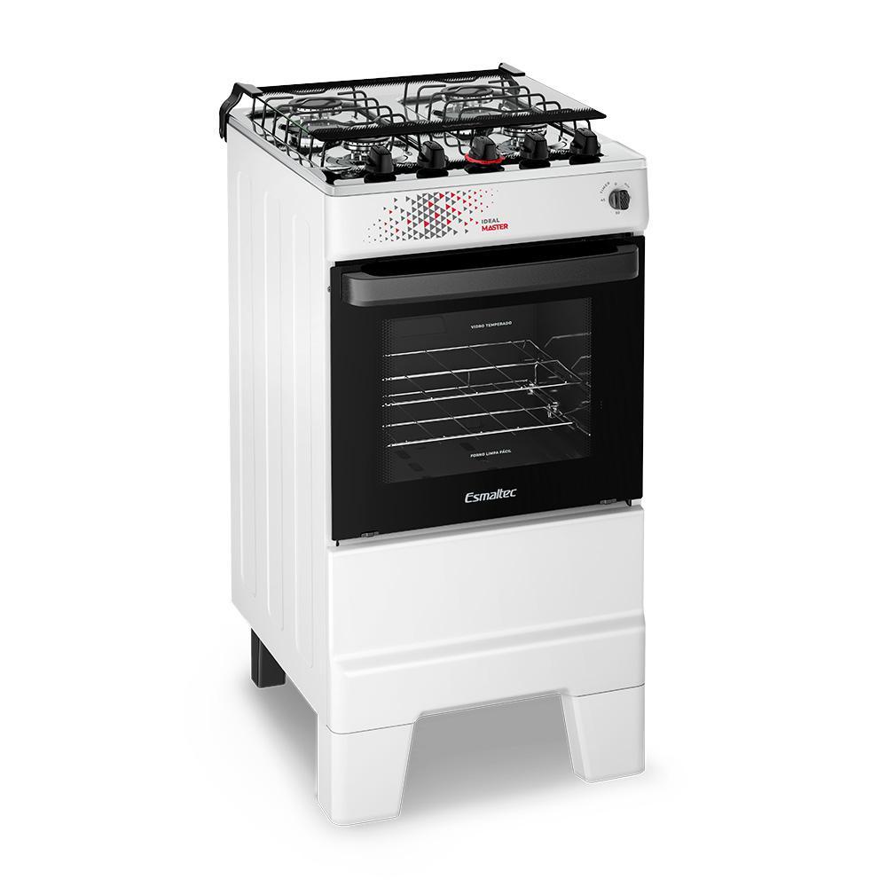 Fogão Esmaltec Ideal Master 4 Bocas 50L Bivolt Branco Com Mesa Inox Acendimento Automático