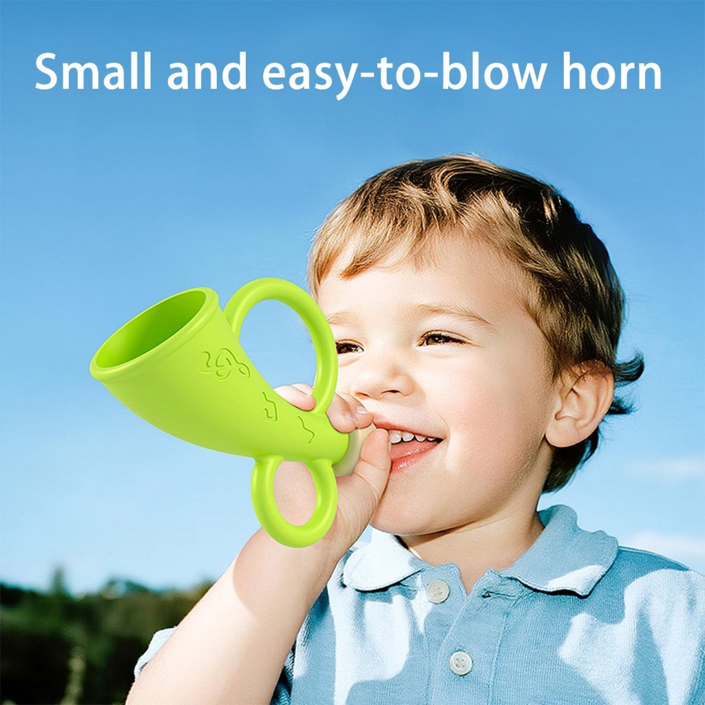 Buzina de trompete de Silicone soprado, apito mordido para bebês, instrumento Musical, brinquedos infantis, 6 meses acim