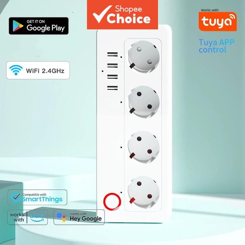 Plugue Inteligente Tuya WiFi Controle de Voz Timer Tomada Interruptor Multi-Controle Tomada de Força Plugue EU Controle