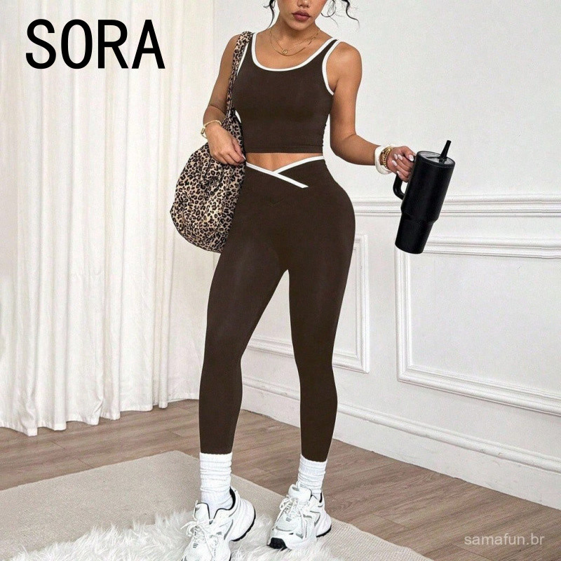Detalhes do Conjunto de Yoga com Colete Estilo Europeu e Americano Sem Costura, Sutiã Esportivo, Calças de Fitness ao Ar Livre para