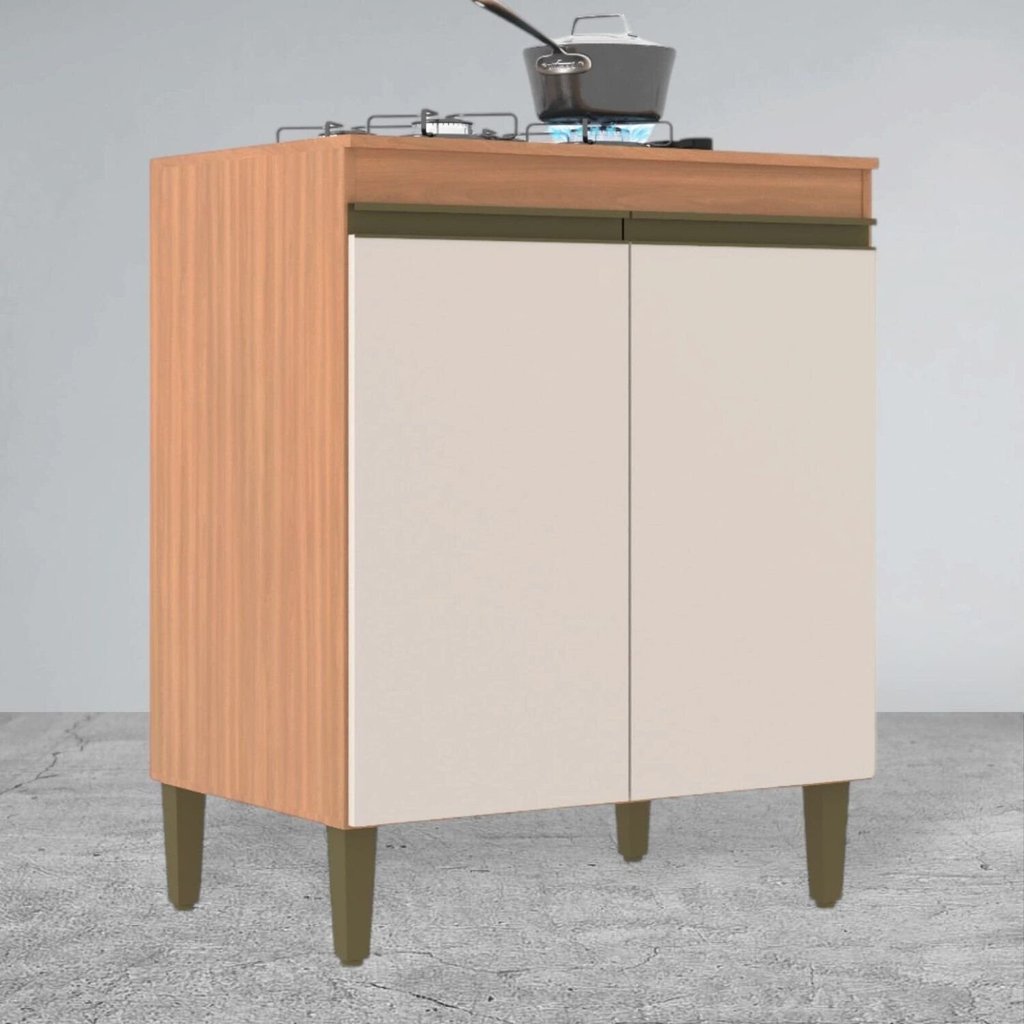 Balcão para Cozinha Cooktop Cecilia Marrom/Freijó/Off White