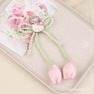 [largeloohg] Ins Fresh Tulip Hello Kitty Chaveiro Y2K Trendy Doce Imitação De Pérola Bowknot Bolsa Pingente Mochila Pend
