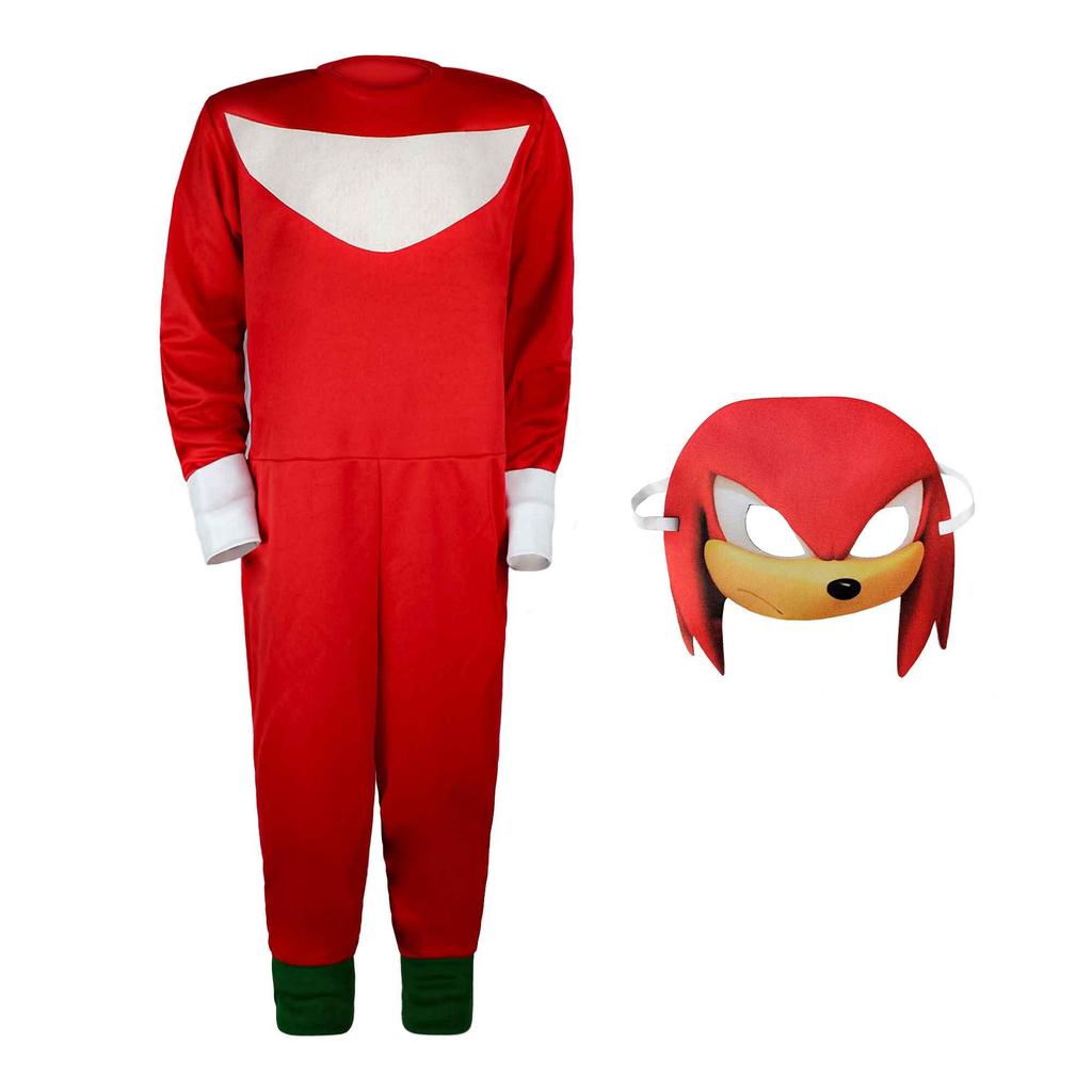 Fantasia Sonic Menino Infantil Vermelho Roupa Knuckles Longo Com Máscara Festa Carnaval Halloween