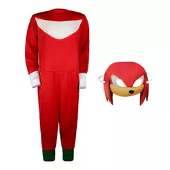 Fantasia Sonic Menino Infantil Vermelho Roupa Knuckles Longo Com Máscara Festa Carnaval Halloween