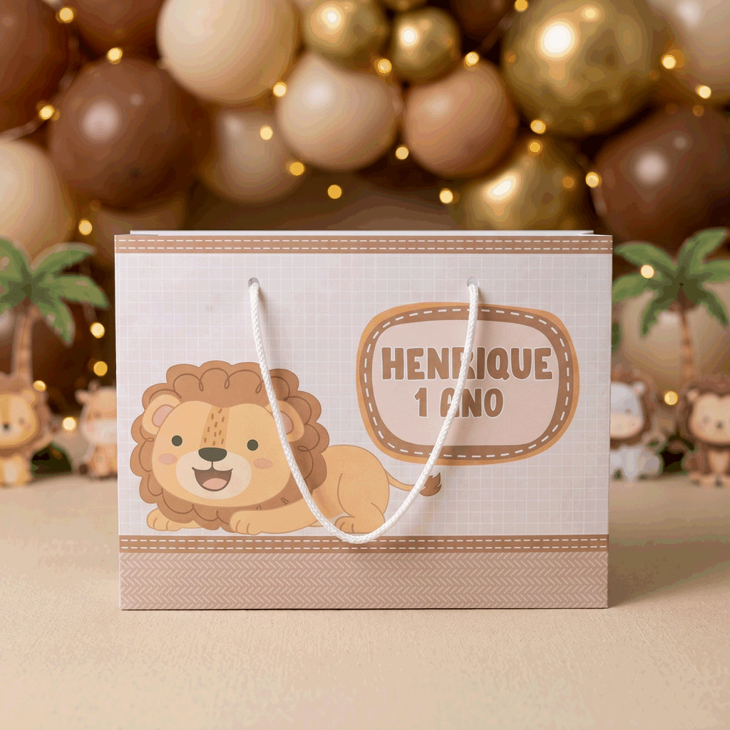 Sacolinha G para Festa de aniversário - Tema Leãozinho Personalizada com NOME E IDADE - Lembrancinha - Pegue e monte
