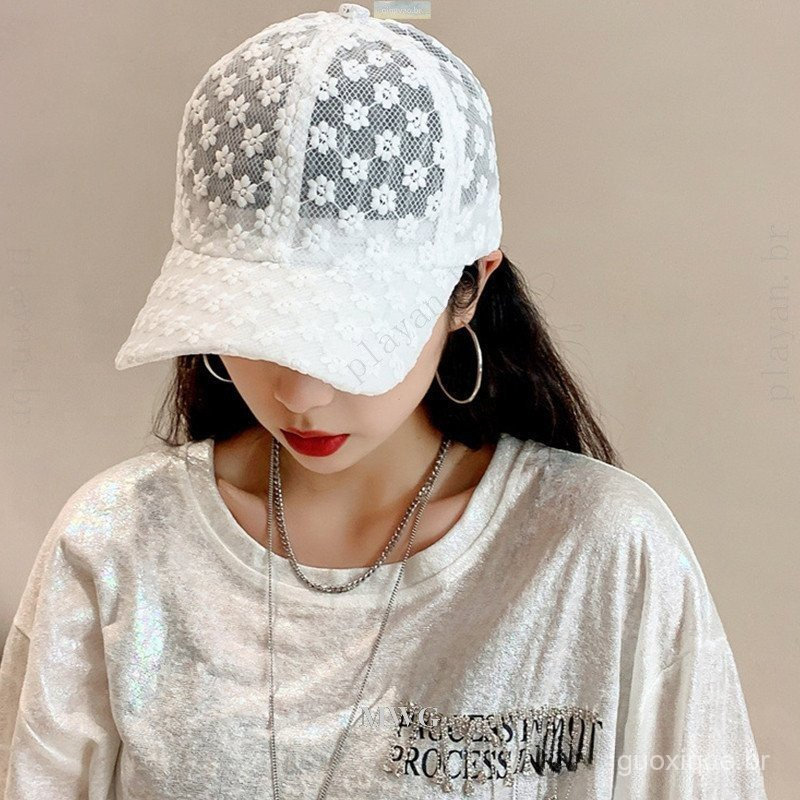 MWG Senhoras Moda Renda Flor Boné de Beisebol Sombrinha Boné de Malha Respirável Estilo Coreano Oco Protetor Solar Cap 2