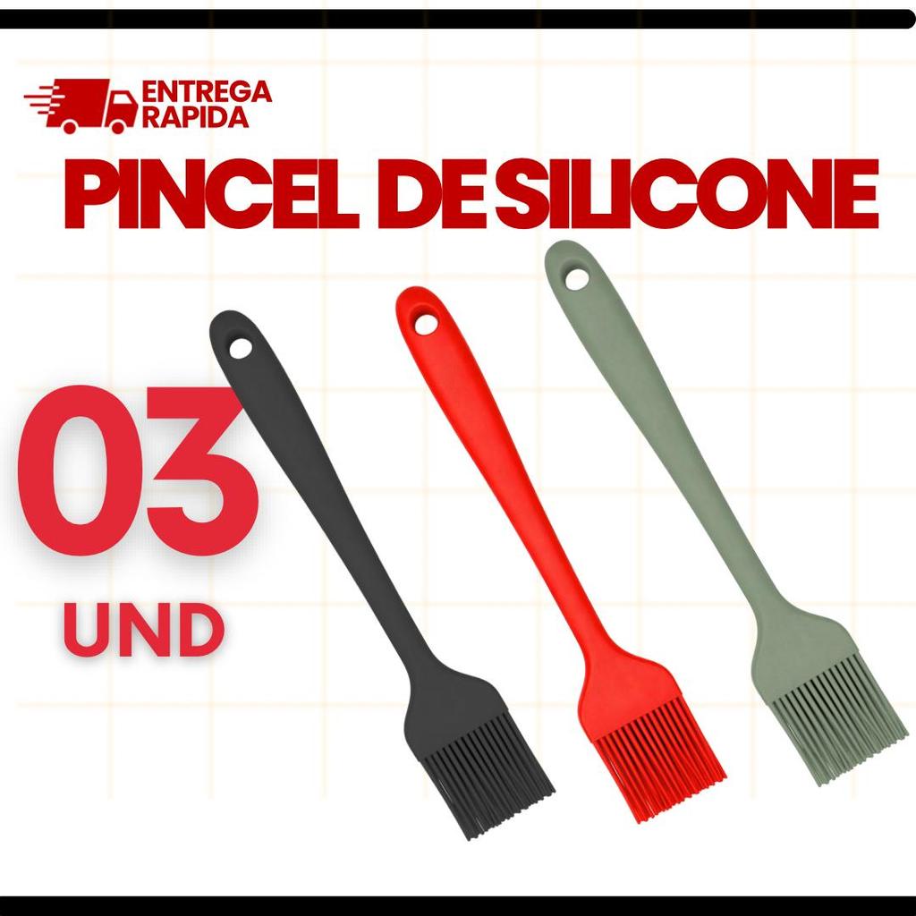 Kit 3 2 ou 1  Pincel Silicone Culinario Confeitaria  25,5cm Utensílio Cozinha Promoçao